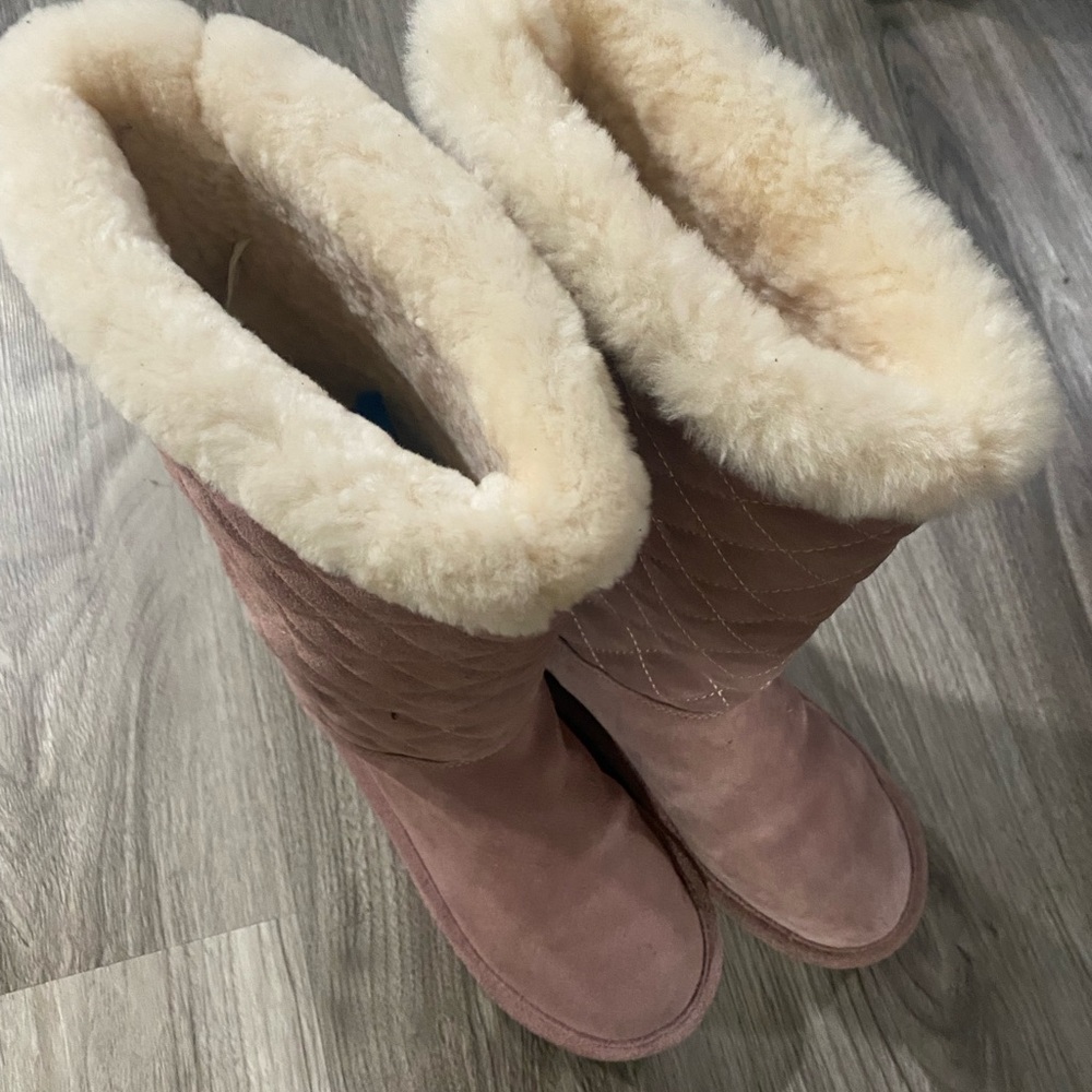 Size 8 Pink leather quilted sheep wool lined boots good condition - Picture 2 of 6